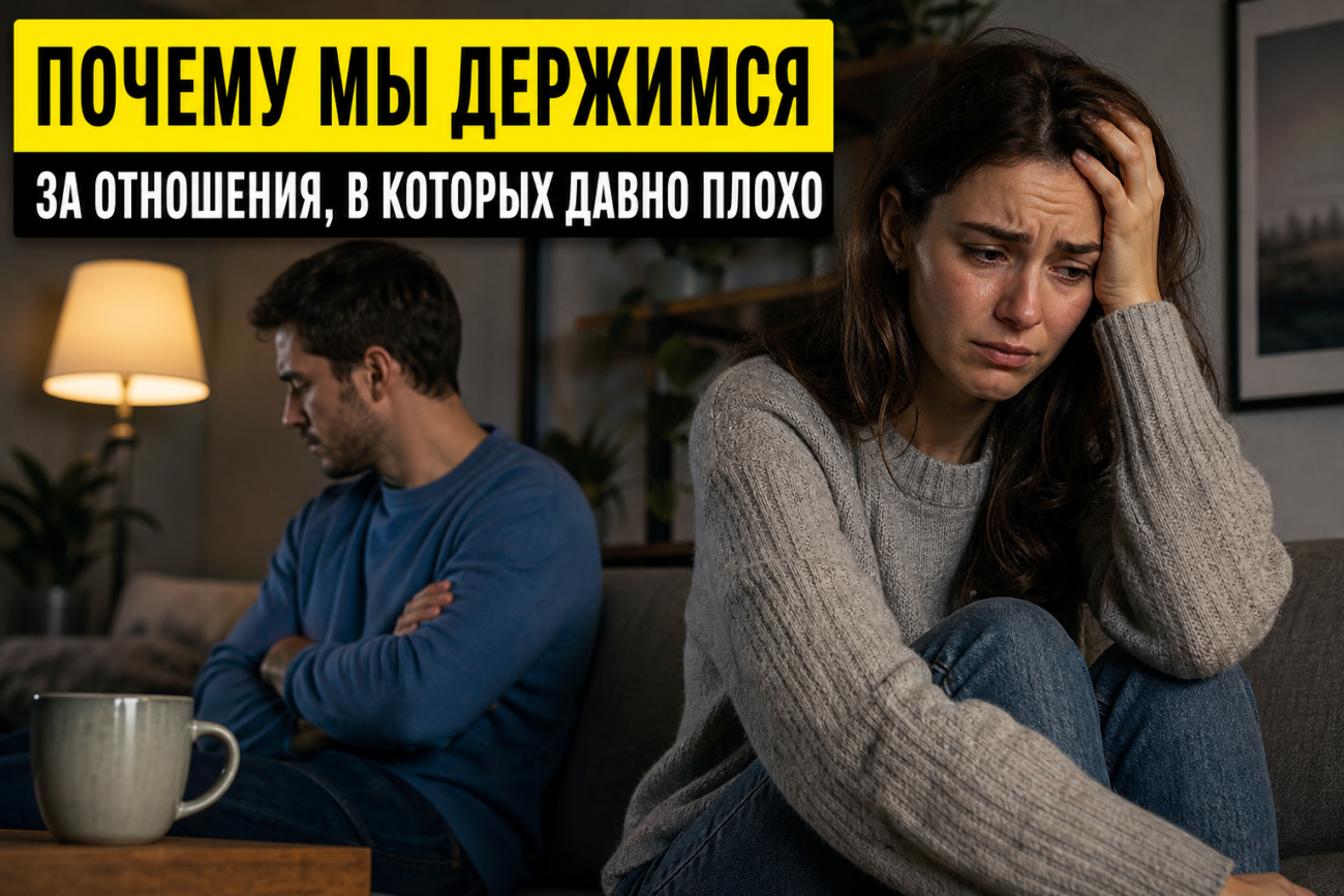 На иллюстрации пара сидит по разные стороны дивана, разделённая тенью, хотя их руки почти соприкасаются.